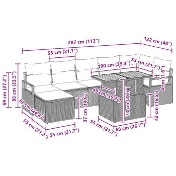 Gartensofa-set 8 pcs Schwarz und Türkis