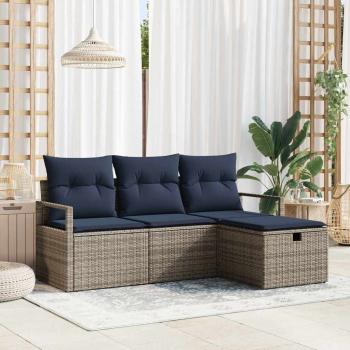 ARDEBO.de - Sofa Set mit Kissen 4 pcs Grau und Marineblau Poly-Rattan