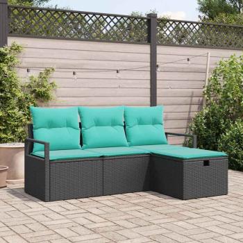 ARDEBO.de - Sofa Set 4 stk. 4-Sitzanzahl Schwarz und Türkis Poly-Rattan