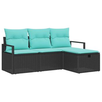 Sofa Set 4 stk. 4-Sitzanzahl Schwarz und Türkis Poly-Rattan