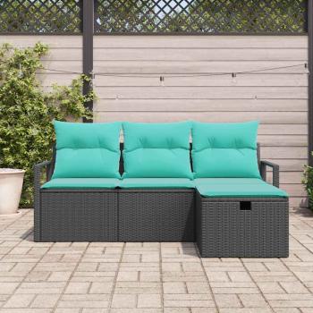 Sofa Set 4 stk. 4-Sitzanzahl Schwarz und Türkis Poly-Rattan