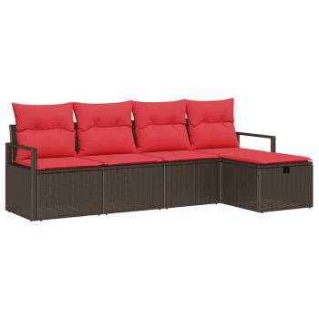 Sofa Set 5 Stk. Braun und Rot Poly-Rattan