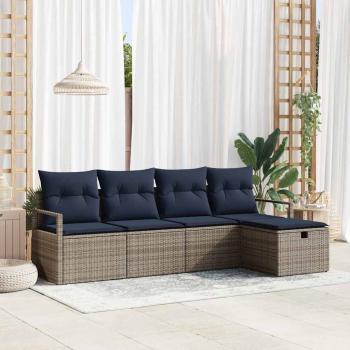 ARDEBO.de - Sofa Set 5 stk. 5-Sitzanzahl Grau und Marineblau Poly-Rattan