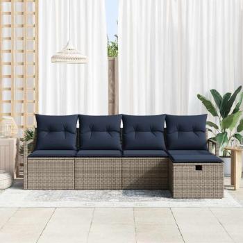 Sofa Set 5 stk. 5-Sitzanzahl Grau und Marineblau Poly-Rattan