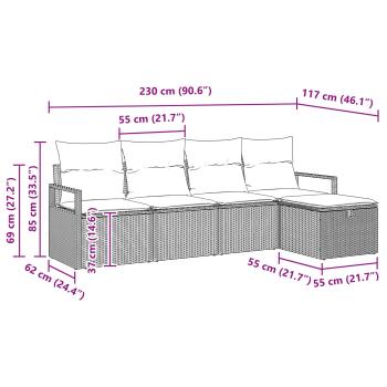 Sofa Set 5 stk. 5-Sitzanzahl Grau und Marineblau Poly-Rattan