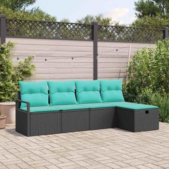 ARDEBO.de - Sofa Set 5 Stk. 5-Sitzanzahl Schwarz und Türkis Poly-Rattan