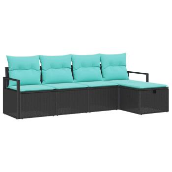 Sofa Set 5 Stk. 5-Sitzanzahl Schwarz und Türkis Poly-Rattan