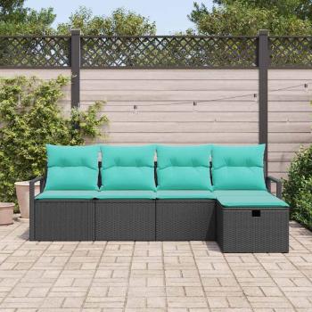 Sofa Set 5 Stk. 5-Sitzanzahl Schwarz und Türkis Poly-Rattan