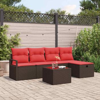 ARDEBO.de - Sofa Set 6 Stk. 5-Sitzanzahl Braun und Rot Poly-Rattan
