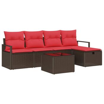 Sofa Set 6 Stk. 5-Sitzanzahl Braun und Rot Poly-Rattan