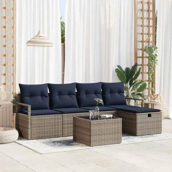 ARDEBO.de - Sofa Set 6 Stk. Grau und Marineblau Poly-Rattan