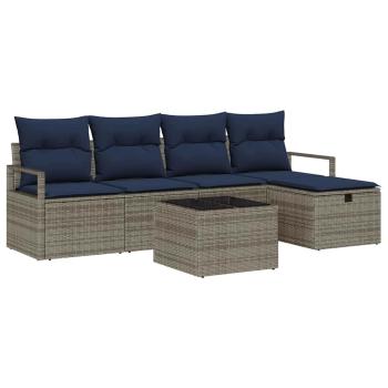 Sofa Set 6 Stk. Grau und Marineblau Poly-Rattan
