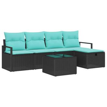 Sofa Set 6 Stk. 5-Sitzanzahl Schwarz und Türkis Poly-Rattan