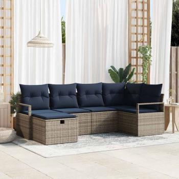 ARDEBO.de - Sofa Set mit Kissen Grau und Marineblau Poly-Rattan