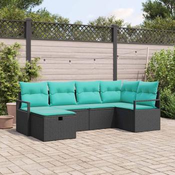 ARDEBO.de - Sofa Set 6 stk. 6-Sitzanzahl Schwarz und Türkis Poly-Rattan