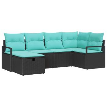 Sofa Set 6 stk. 6-Sitzanzahl Schwarz und Türkis Poly-Rattan