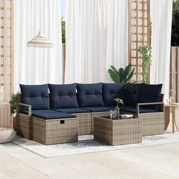 ARDEBO.de - Sofa Set 7 Stk. Grau und Marineblau Poly-Rattan