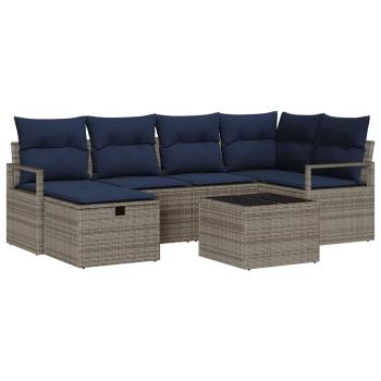 Sofa Set 7 Stk. Grau und Marineblau Poly-Rattan