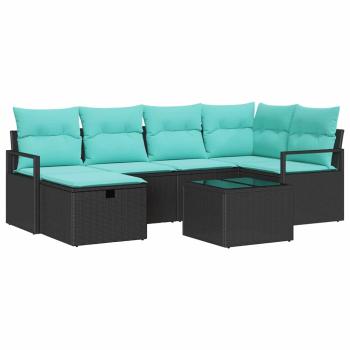 Sofa Set 7 Stk. 6-Sitzanzahl Schwarz und Türkis Poly-Rattan