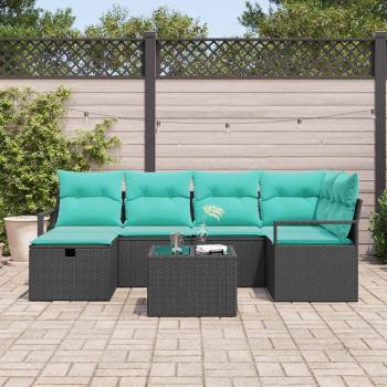 Sofa Set 7 Stk. 6-Sitzanzahl Schwarz und Türkis Poly-Rattan