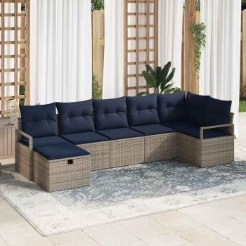 ARDEBO.de - Sofa Set 7 stk. 7-Sitzanzahl Grau und Marineblau Poly-Rattan