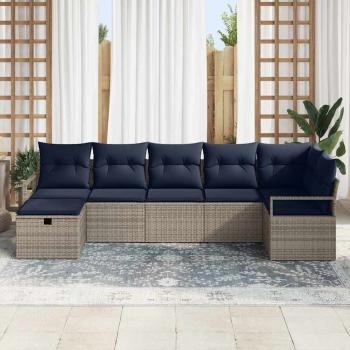 Sofa Set 7 stk. 7-Sitzanzahl Grau und Marineblau Poly-Rattan