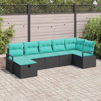 ARDEBO.de - Sofa Set 7 stk. 7-Sitzanzahl Schwarz und Türkis Poly-Rattan