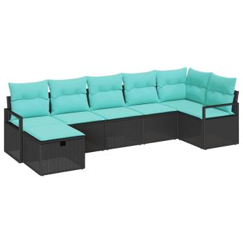 Sofa Set 7 stk. 7-Sitzanzahl Schwarz und Türkis Poly-Rattan
