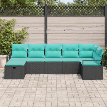 Sofa Set 7 stk. 7-Sitzanzahl Schwarz und Türkis Poly-Rattan