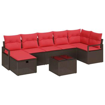 Sofa Set mit Kissen mit Speicher Braun und Rot Poly-Rattan
