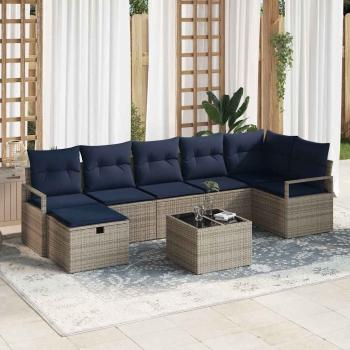 ARDEBO.de - Sofa Set mit Kissen 8 pcs Grau und Marineblau Poly-Rattan