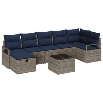Sofa Set mit Kissen 8 pcs Grau und Marineblau Poly-Rattan