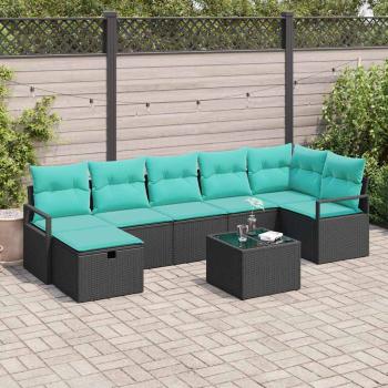 ARDEBO.de - Sofa Set 8 stk. 7-Sitzanzahl Schwarz und Türkis Poly-Rattan