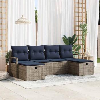 ARDEBO.de - Sofa Set mit Kissen 6 pcs Grau und Marineblau Poly-Rattan