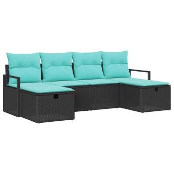 Sofa Set 6 stk. 6-Sitzanzahl Schwarz und Türkis Poly-Rattan