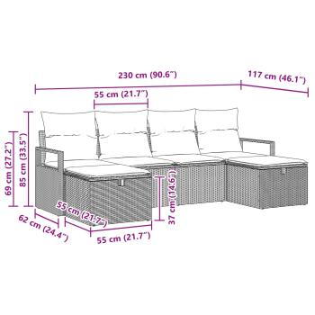Sofa Set 6 stk. 6-Sitzanzahl Schwarz und Türkis Poly-Rattan