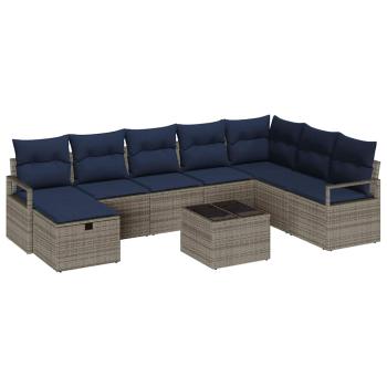 Sofa Set 9 stk. Grau Poly-Rattan