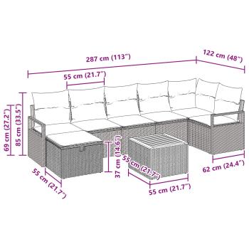 Gartensofa-set mit Kissen mit Speicher 8 pcs Grau Poly-Rattan