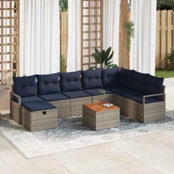 ARDEBO.de - Gartensofa-set mit Kissen mit Speicher 9 pcs Grau Poly-Rattan
