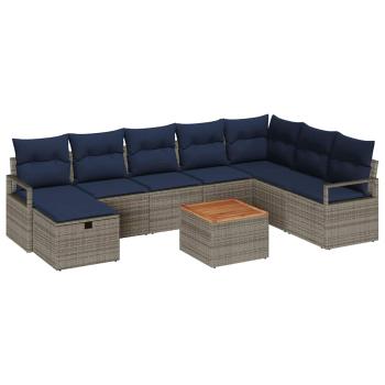 Gartensofa-set mit Kissen mit Speicher 9 pcs Grau Poly-Rattan