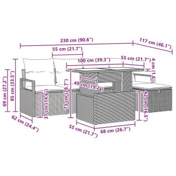Gartensofa-set 6 Stk. Grau Poly-Rattan