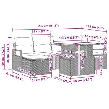 Gartensofa-set 7 Stk. Poly-Rattan
