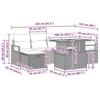 Gartensofa-set 7 Stk. Grau Poly-Rattan