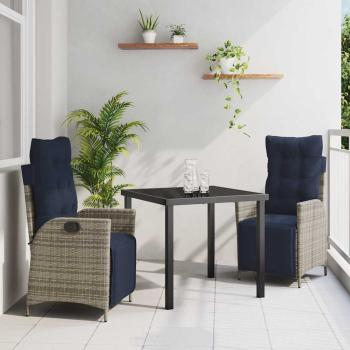 ARDEBO.de - Garten Essgruppe mit Kissen 3 pcs Grau und Schwarz Rattan