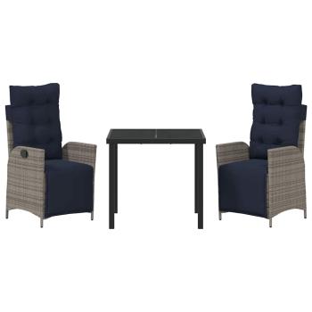 Garten Essgruppe mit Kissen 3 pcs Grau und Schwarz Rattan