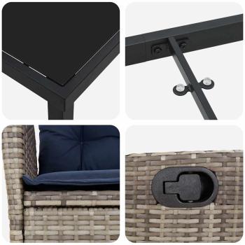 Garten Essgruppe mit Kissen 3 pcs Grau und Schwarz Rattan