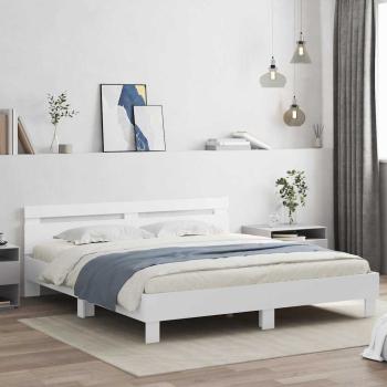ARDEBO.de - Bettrahmen mit LED-Lichtleisten Weiß 193 x 203 cm Holzwerkstoff