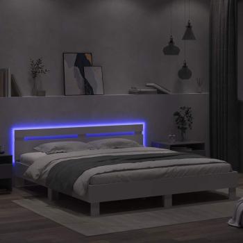 Bettrahmen mit LED-Lichtleisten Weiß 193 x 203 cm Holzwerkstoff