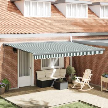 ARDEBO.de - Ausziehbare Markise Grün und Weiß 4 x 3 m Leinen und Aluminium