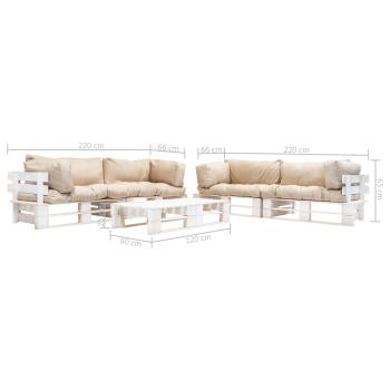 6-tlg. Paletten-Lounge-Set mit Kissen in Sandfarben Holz
